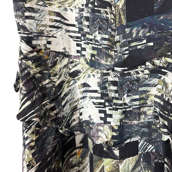 Club Monaco Abstract Leaf Print Ruffle Trim Cocktail Dress Black Green Size 4 - Picture 7 of 9